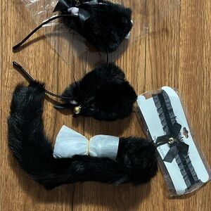 Black Furry Costume Set with Bow and Bell